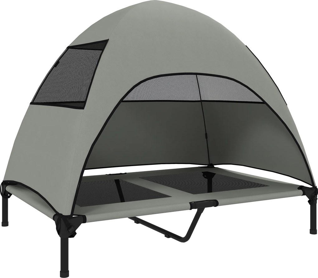 PawHut Pat pentru câini exterior cu acoperiș, pat ridicat pentru câini mari, 106 x 76 x 99 cm, Gri deschis | Aosom Romania