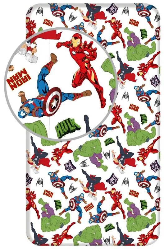 Avengers White cearșaf cu elastic 90x200 cm