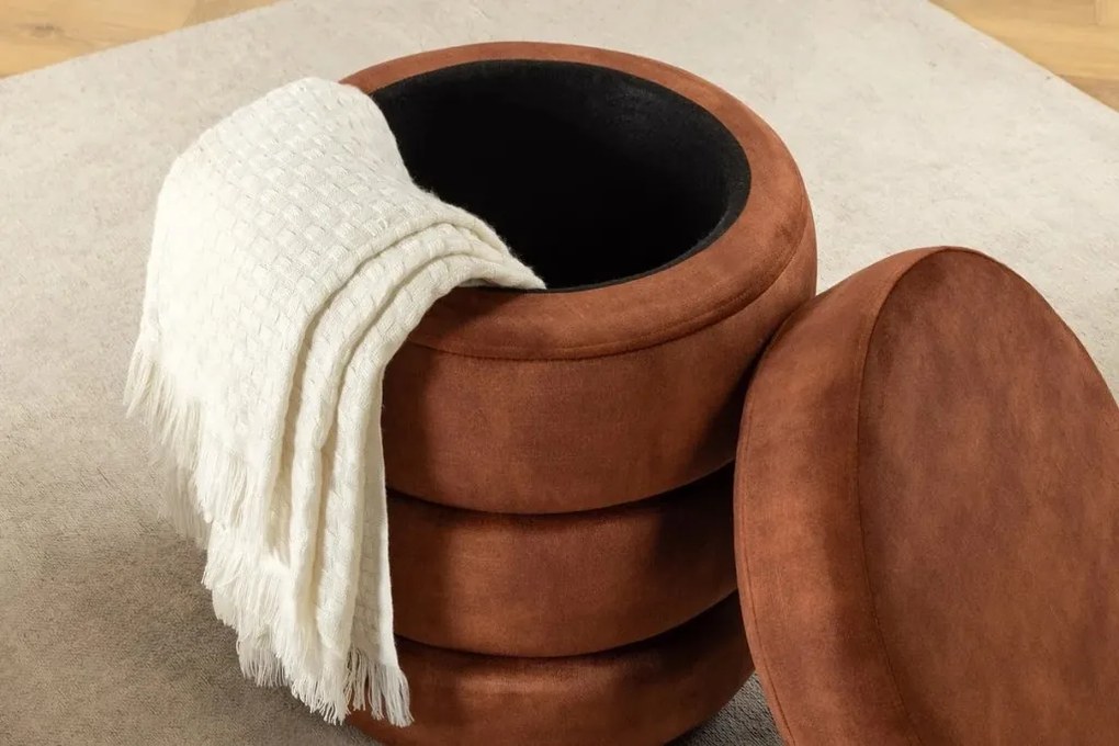 Taburete cu spatiu de depozitare, Catifea Maro ruginiu, VOQUE 50cm