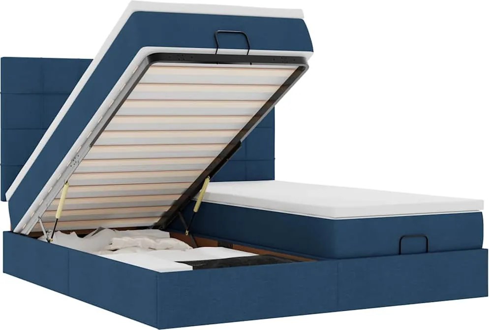 vidaXL Cadru de pat otoman cu saltele, țesătură albastră 200x200cm