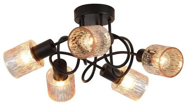 Lustra aplicata 5 becuri metal negru, sticla chihlimbar Knot