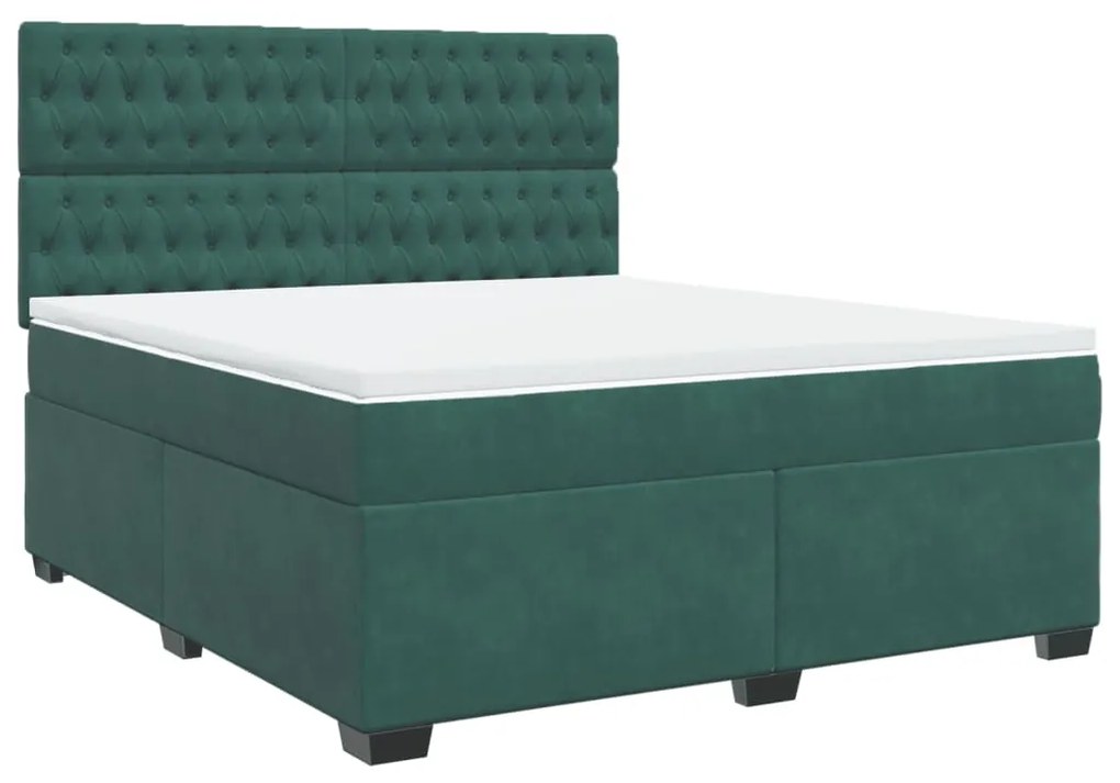 3290987 vidaXL Pat box spring cu saltea, verde închis, 180x200 cm, catifea