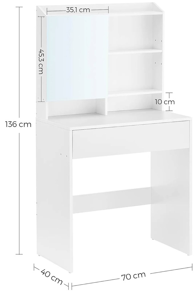 Masuta de toaleta cu oglinda LUNAVI 70x40 cm, alb