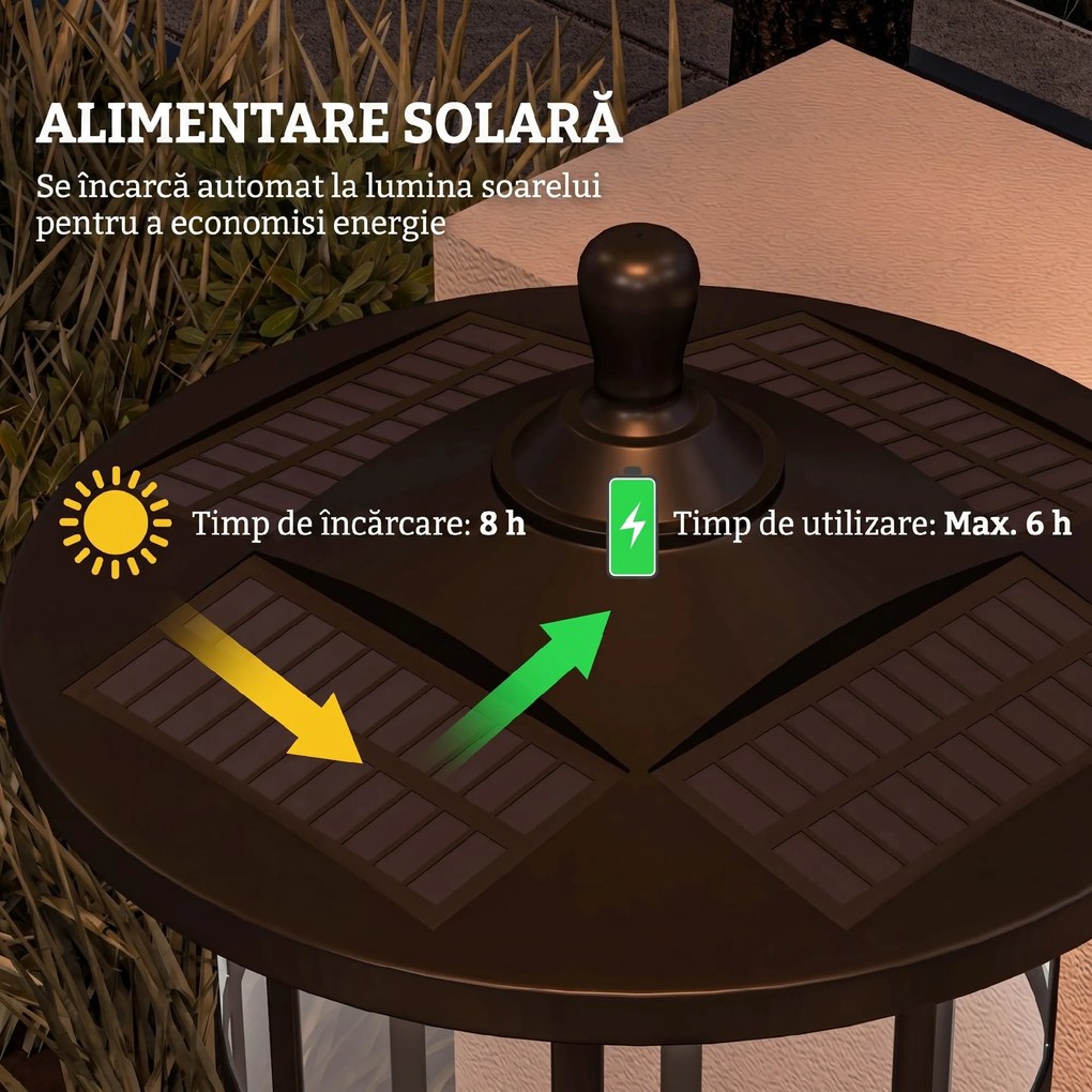 Outsunny Lampă Solară, Lumină Stradală în Aer Liber, Impermeabil  pentru Terasă, Grădină, Curte, Cale, 23.5x23.5x184 cm, Alb | Aosom Romania