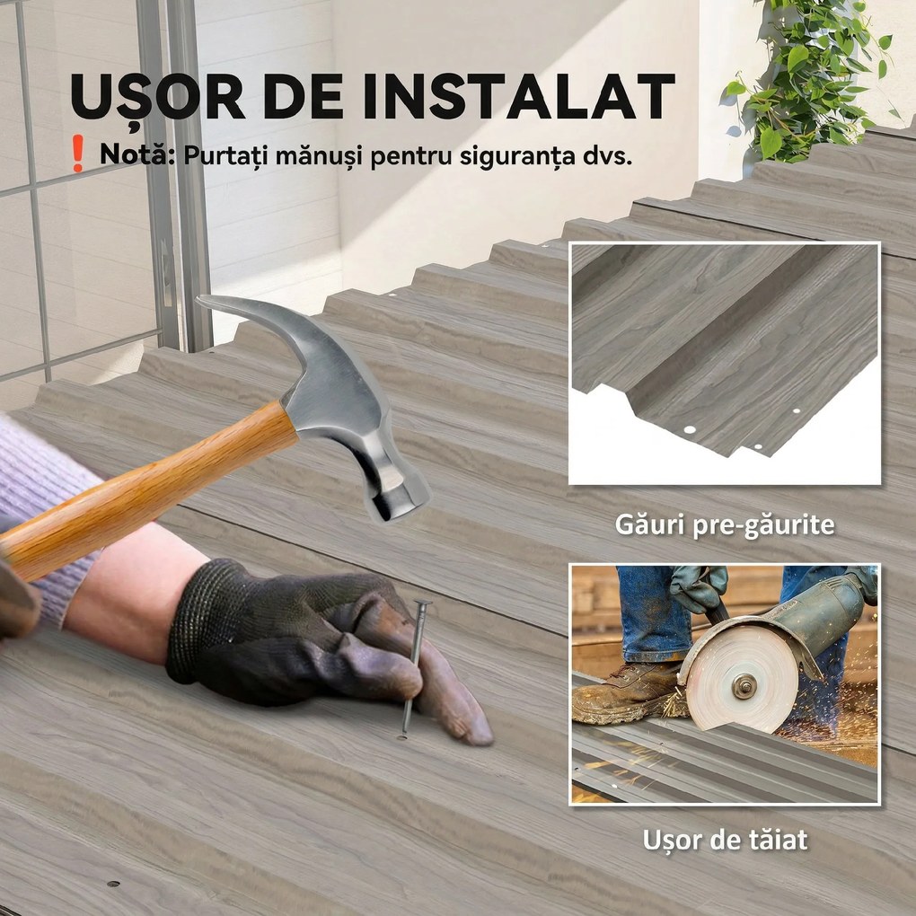 Outsunny Set 12 Panouri de Schimb 129x45 cm pentru Căsuțe de Grădină din Oțel Galvanizat Gri | Aosom Romania