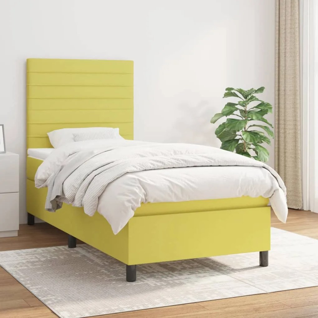 3141816 vidaXL Pat box spring cu saltea, verde, 80x200 cm, textil
