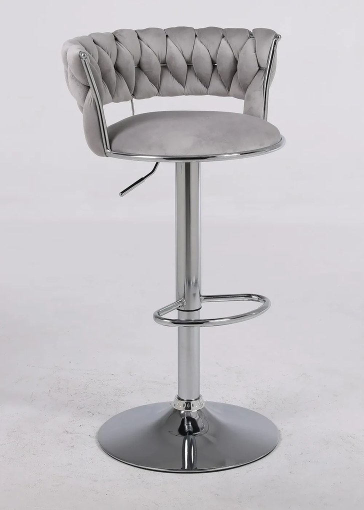 RESIGILAT- Scaun bar, rotativ, înălțime reglabilă, Catifea, Gri