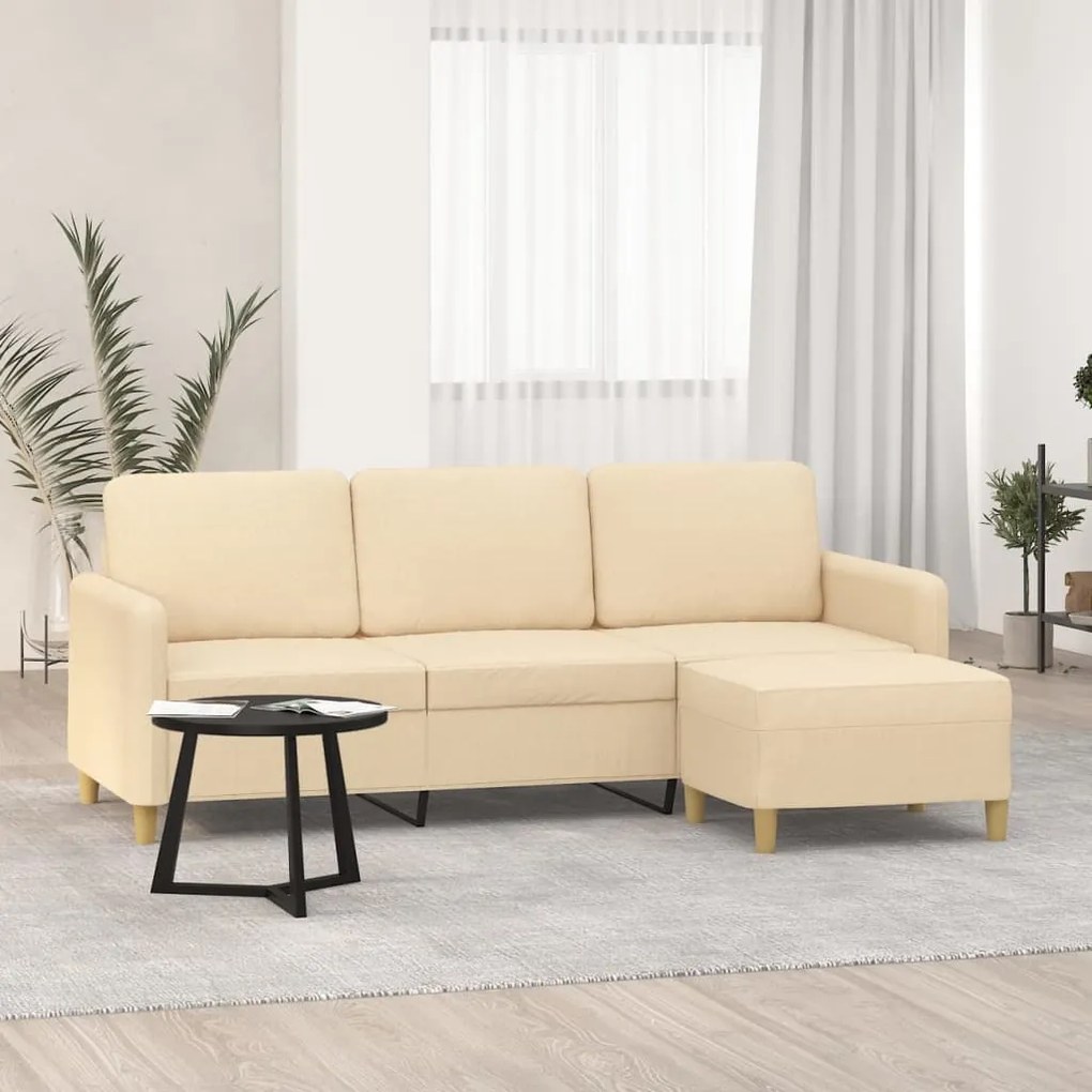 3153597 vidaXL Canapea cu 3 locuri cu taburet, crem, 180 cm, material textil