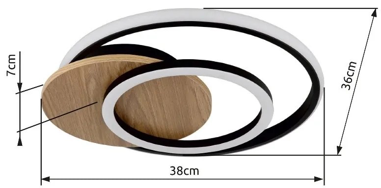 Plafoniera LED design circular JULIO negru/lemn