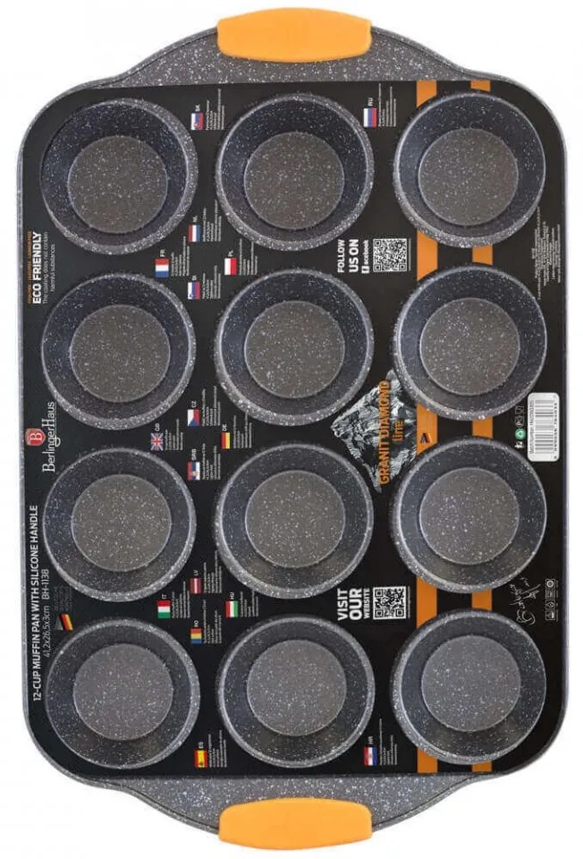 Tava pentru cuptor 12 briose 41x26 cm cu manere din silicon Granit Diamond Line Berlinger Haus BH 1138