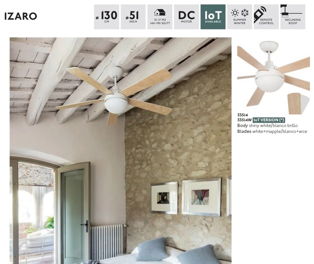 Lustra LED cu Ventilator si telecomanda design modern IZARO alb