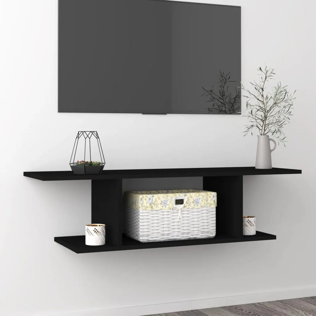 806981 vidaXL Dulap TV montat pe perete, negru, 103x30x26,5 cm