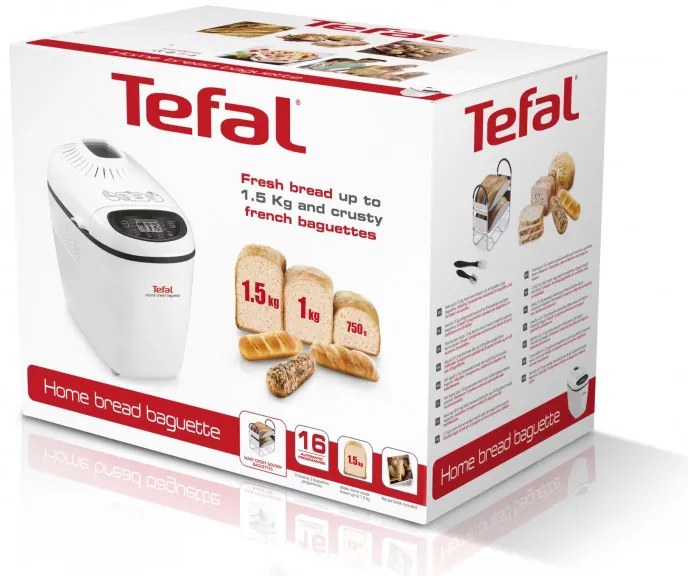 Masina de facut paine Home Bread Baguette Tefal PF610138, 1600 W, 750/1000/1500 g, 2 palete, 16 programe, Alb