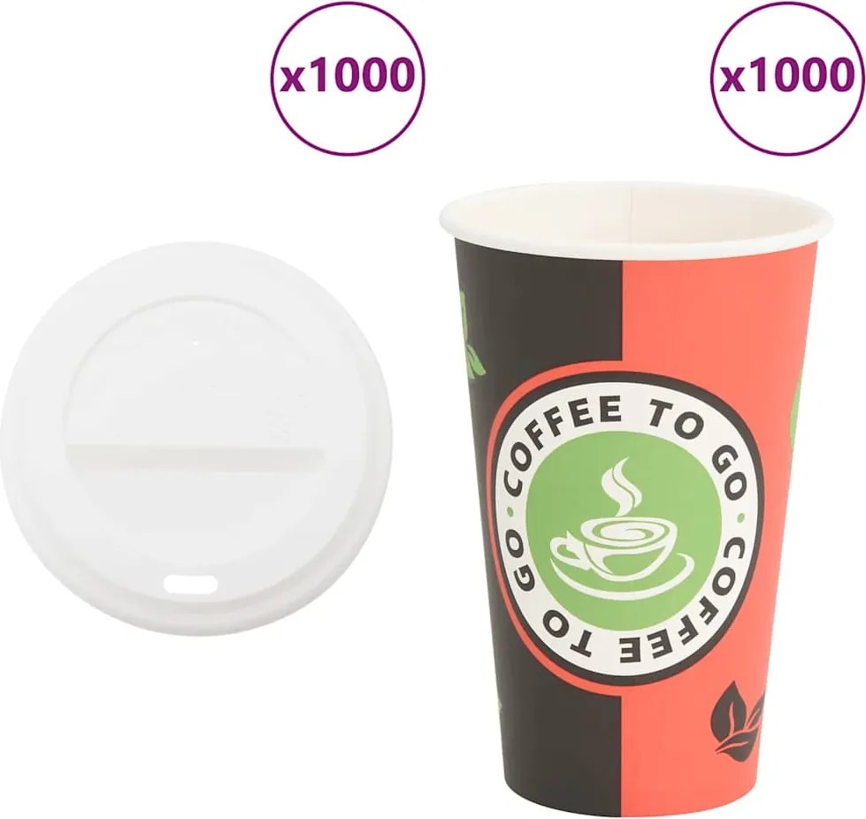 vidaXL Cești de cafea din hârtie cu capace 1000 buc 16 oz 400 ml