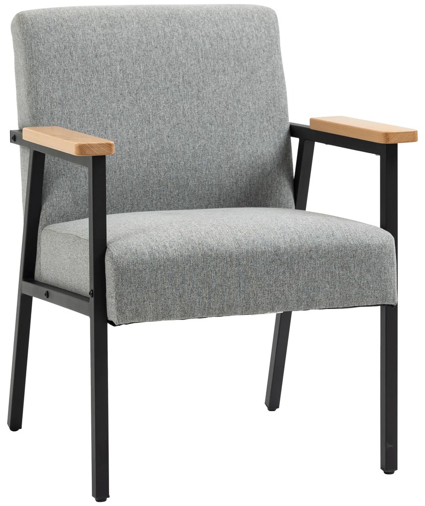HOMCOM Fotoliu de accent în design scandinav, fotoliu de repaus, fotoliu de accent, aspect de in, lemn de cauciuc, Gri + Negru + Maro | Aosom Romania