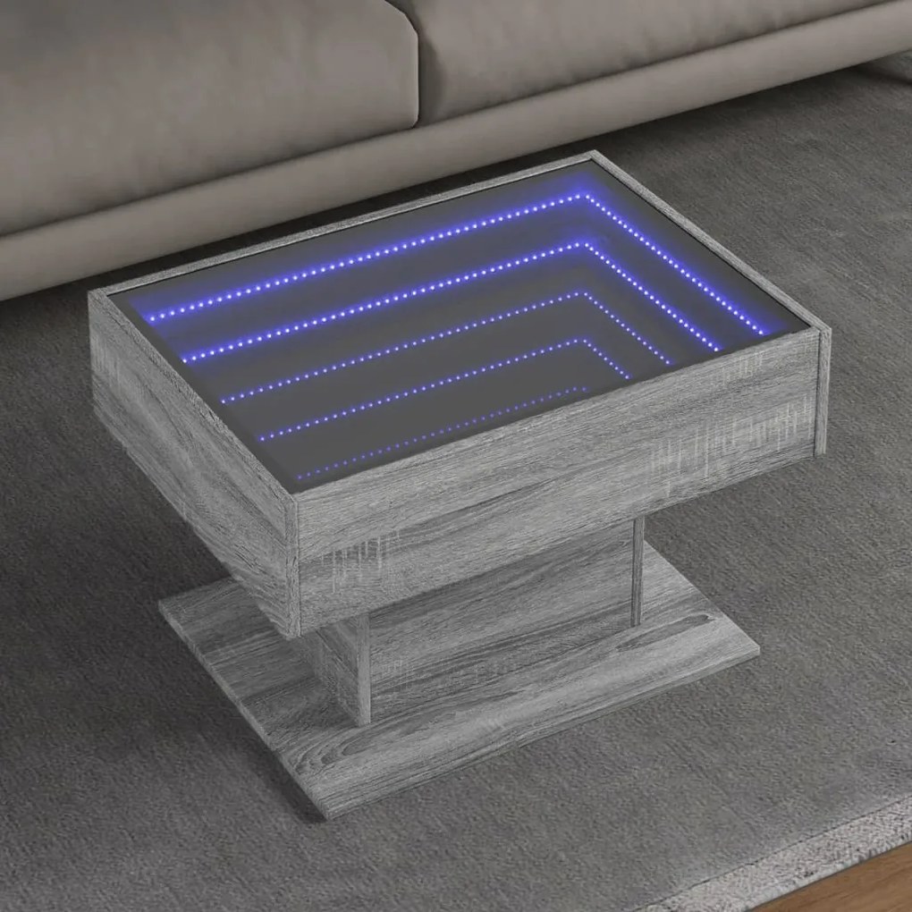vidaXL Măsuță de cafea cu LED sonoma gri 70x50x45cm lemn prelucrat