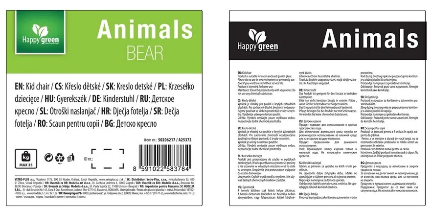 Happy Green Scaun pliabil pentru copii Urs, 57 x36,5 x 66 cm
