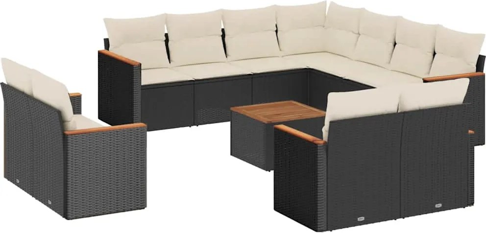 vidaXL Set canapele de grădină, 12 piese, cu perne, negru, poliratan