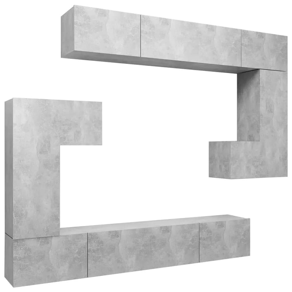 Set dulap TV, 8 piese, gri beton, lemn prelucrat Gri beton, 100 x 30 x 30 cm, 1