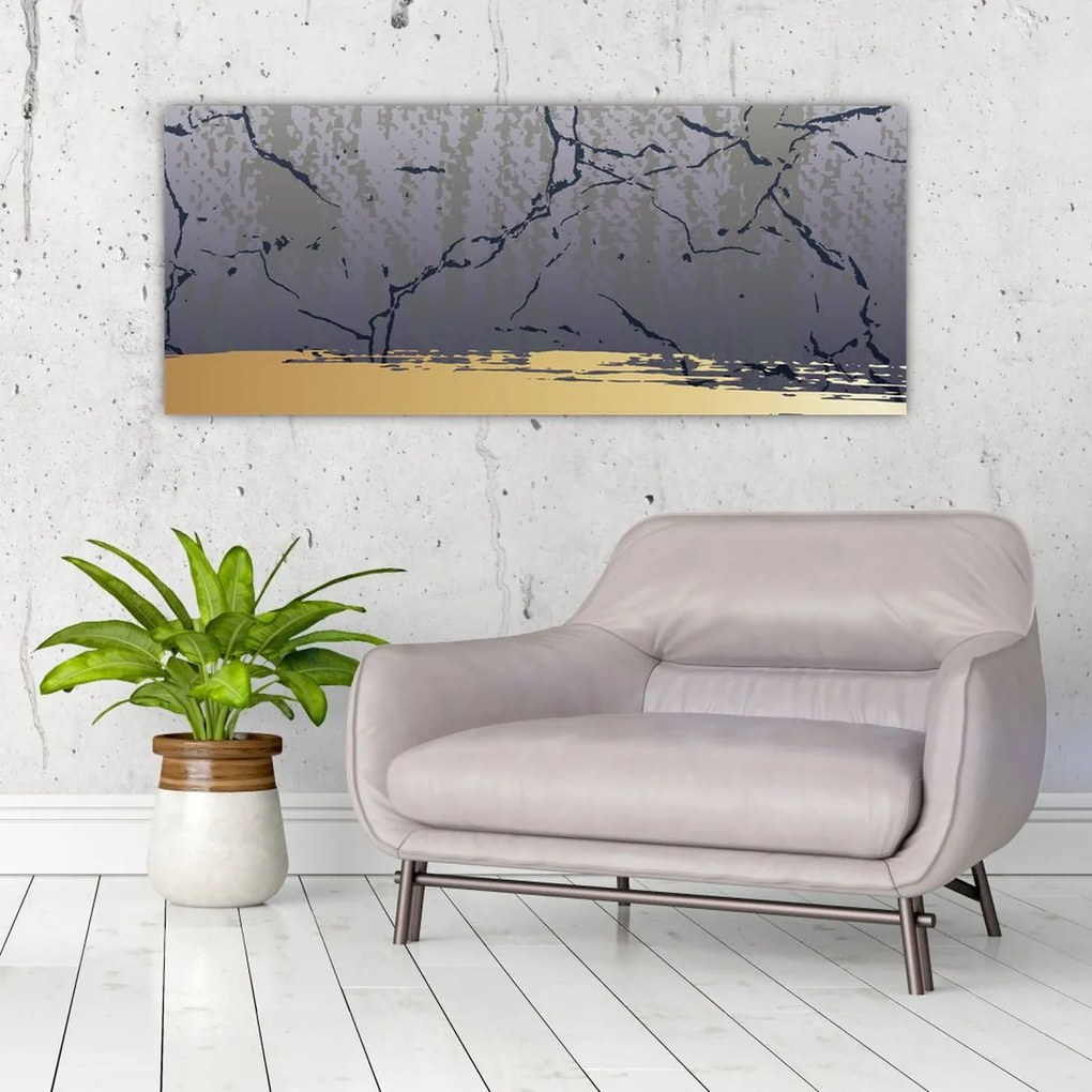 Tablou - Albastru și aur abstracție N⁰1 (120x50 cm)