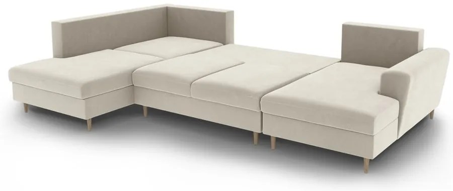 Colțar bej extensibil, cu spațiu de depozitare cu tapițerie din catifea (cu colț pe partea stângă-în formă de "U") Kyoto – Cosmopolitan Design
