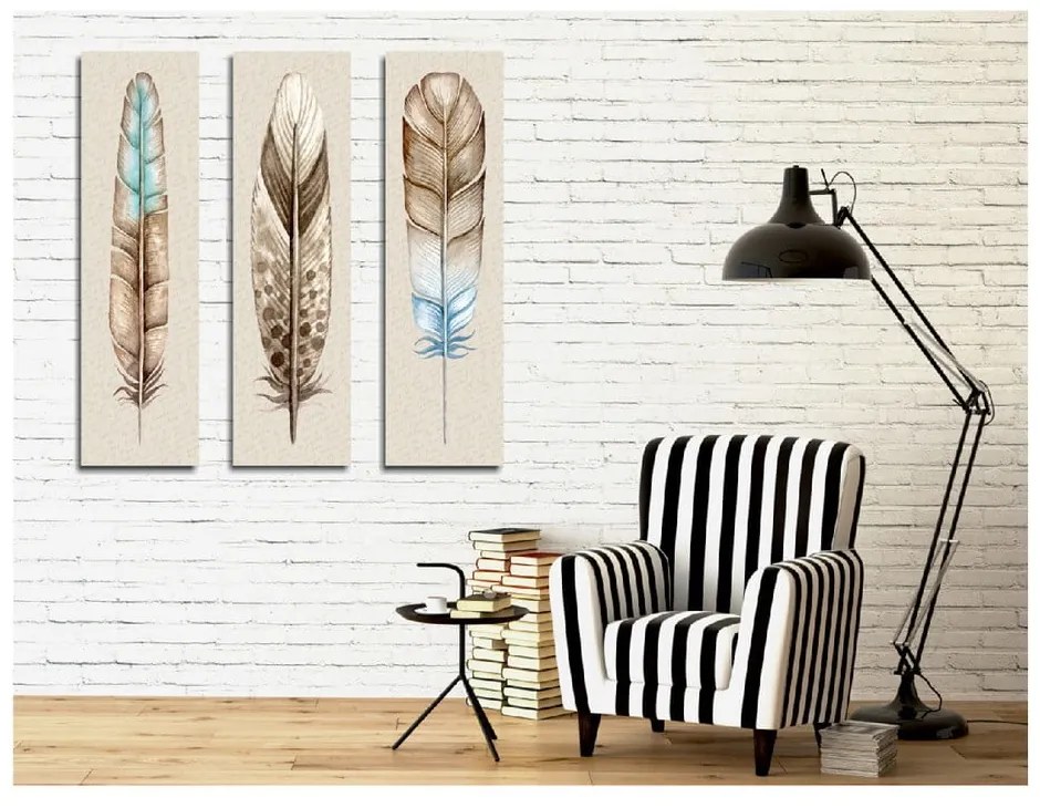 Tablou din 3 piese pe pânză Feathers