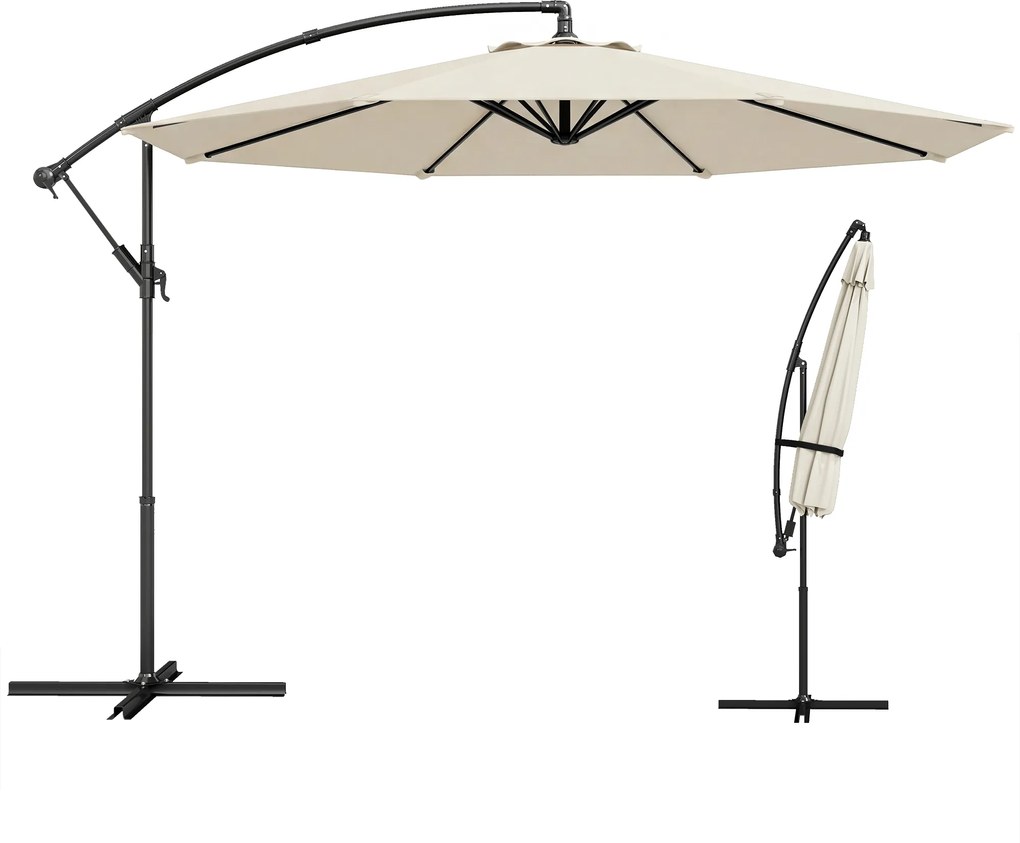 Outsunny Umbrelă Excentrică Ø300 cm cu Bază Încrucișată Copertină Reglabilă și Manivelă UPF30+ pentru Terasă Curte Alb Crem | Aosom Romania