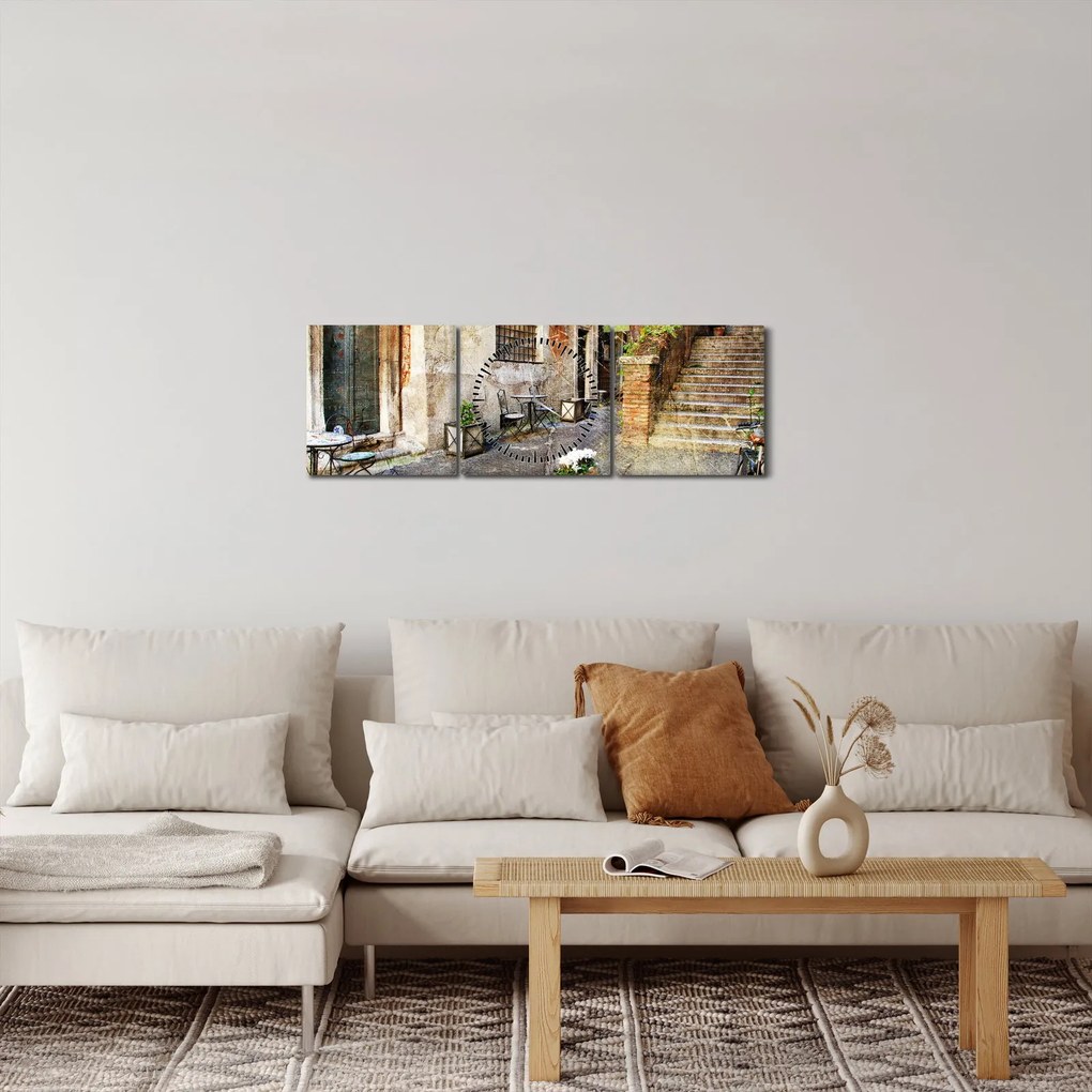 Tablou - Străzile vechi din Roma (cu ceas) (90x30 cm)