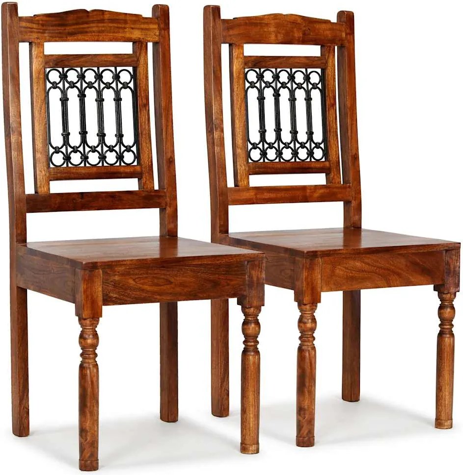 vidaXL Scaune masă, 2 buc., lemn masiv finisaj culoarea mierii clasic