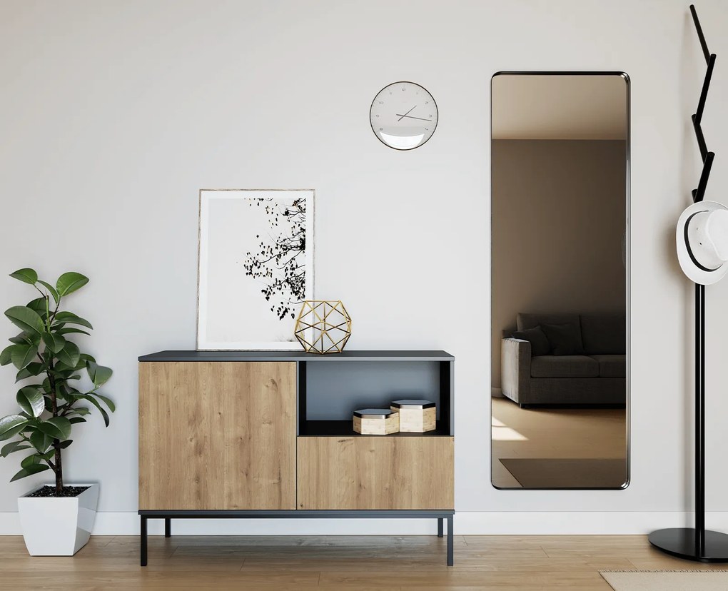 Comoda LANZZI 120x40 cm, neagra/dub