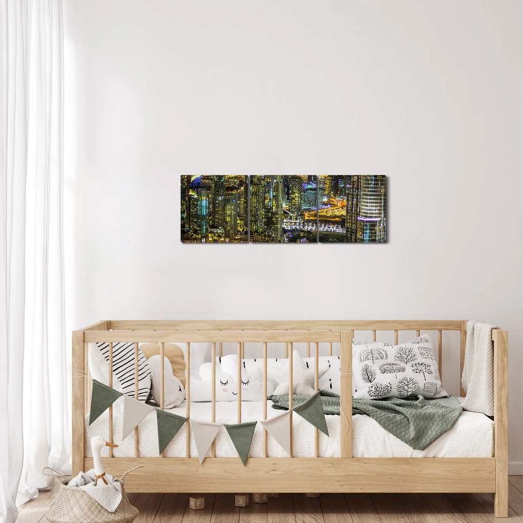 Tablou cu oraș nocturn (cu ceas) (90x30 cm)
