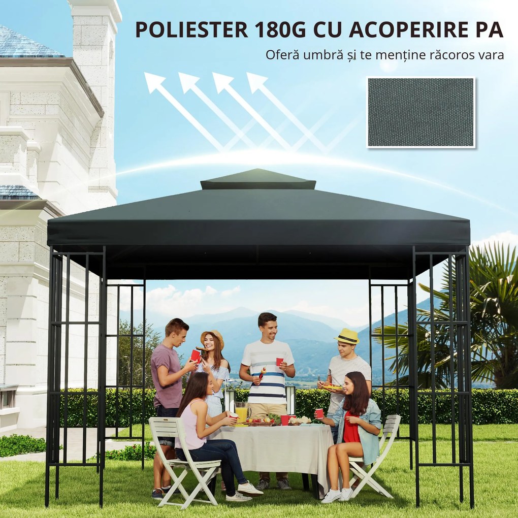 Outsunny Acoperis de Schimb pentru Foisor 3x3m, Prelata pentru Foisor cu 2 Niveluri Rezistent la Razele UV, Gri Antracit (NUMAI PRELATA)