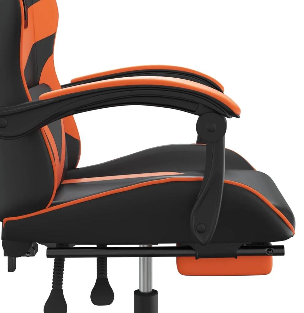 Scaun de gaming cu suport picioare, negru oranj, piele eco