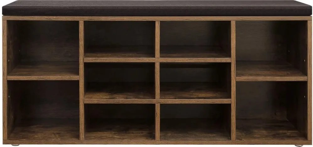 Pantofar cu bancă tapițată GABI, 10 compartimente, 104x30x48cm, negru/maro închis Vasagle