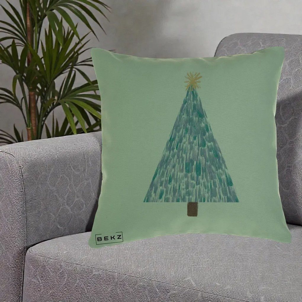 Perna Decorativa Brad de Craciun Acrilic Albastru, 40x40 cm, Verde, Husa Detasabila, Perna Inclusa, BEKZ®
