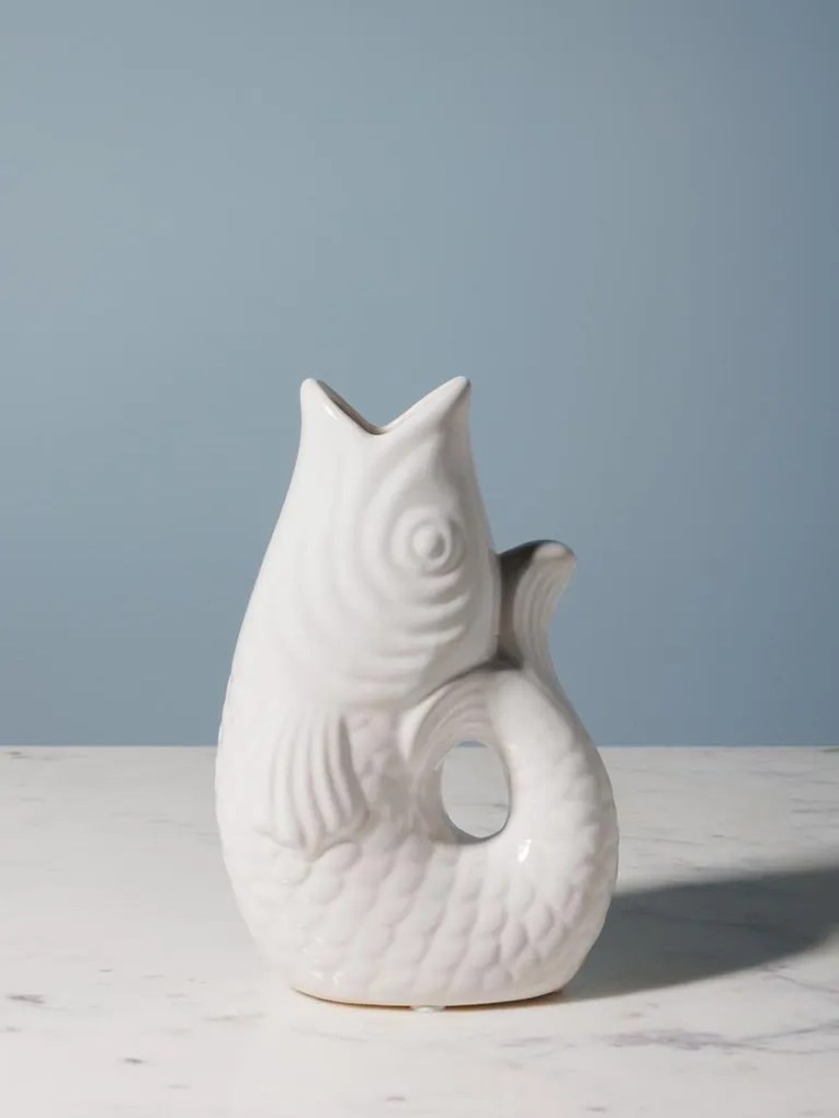 Vaza alba, din ceramica, forma de peste, H20cm Stone
