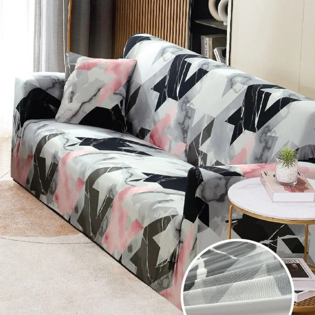 Set huse elastice, canapea 3 locuri + 2 fotolii, cu brate, gri / negru, SHEJ-36