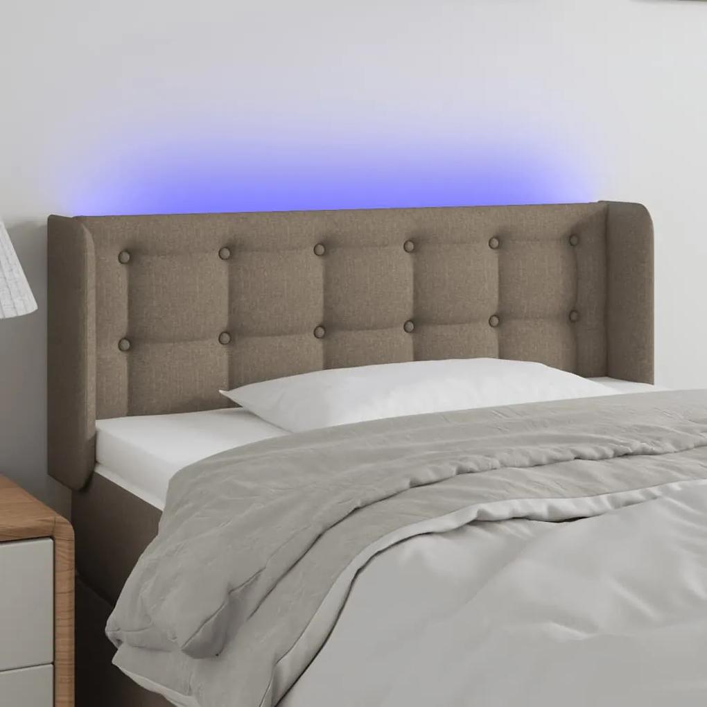 3123656 vidaXL Tăblie de pat cu LED, gri taupe, 93x16x78/88 cm, textil