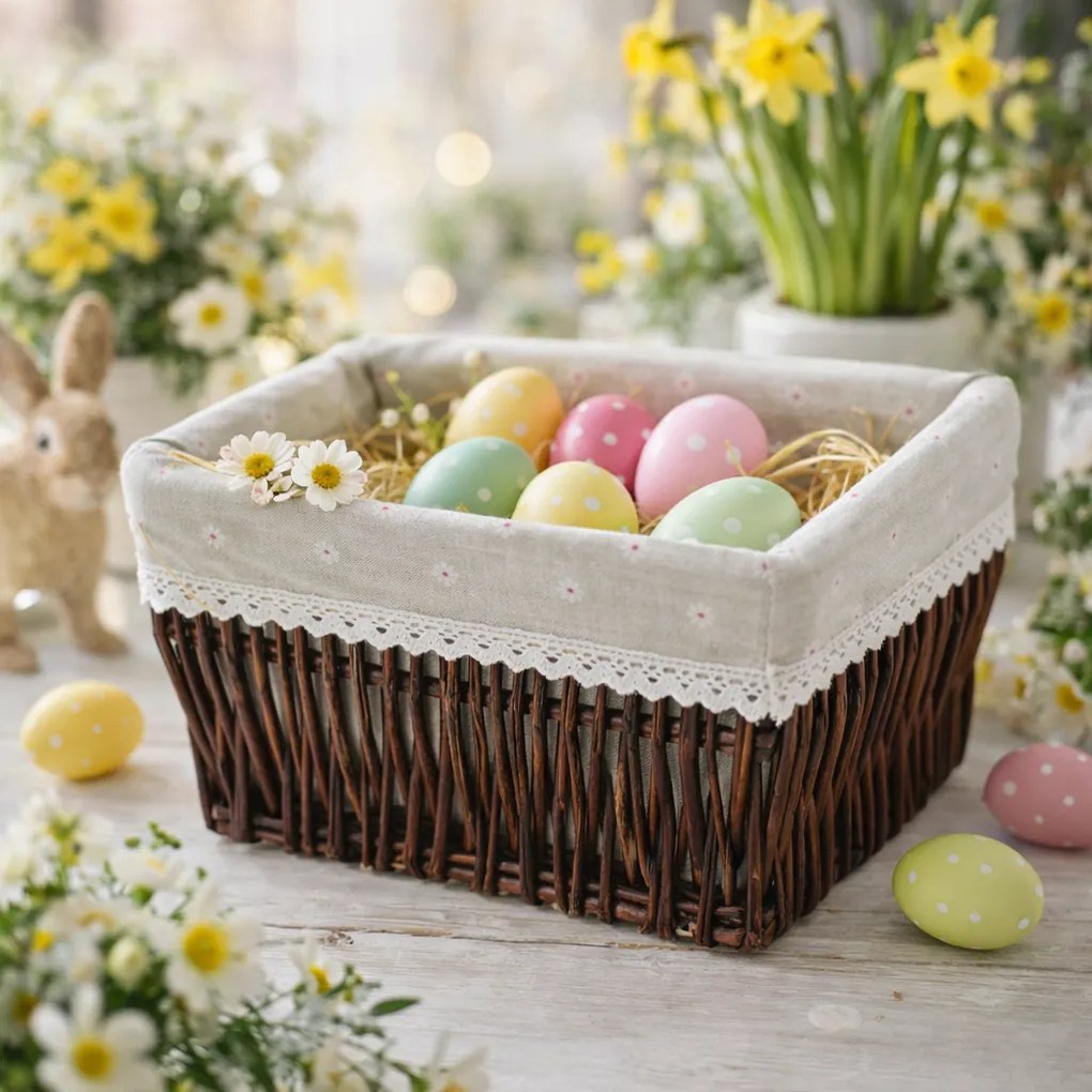 Coș de răchită, 33 x 23 x 15 cm, maro