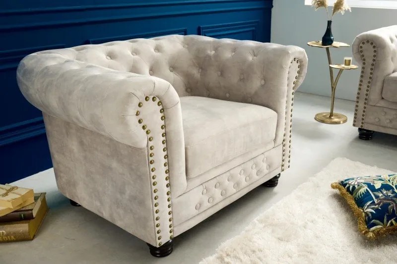 Fotoliu clasic stil englezesc Chesterfield, sampanie