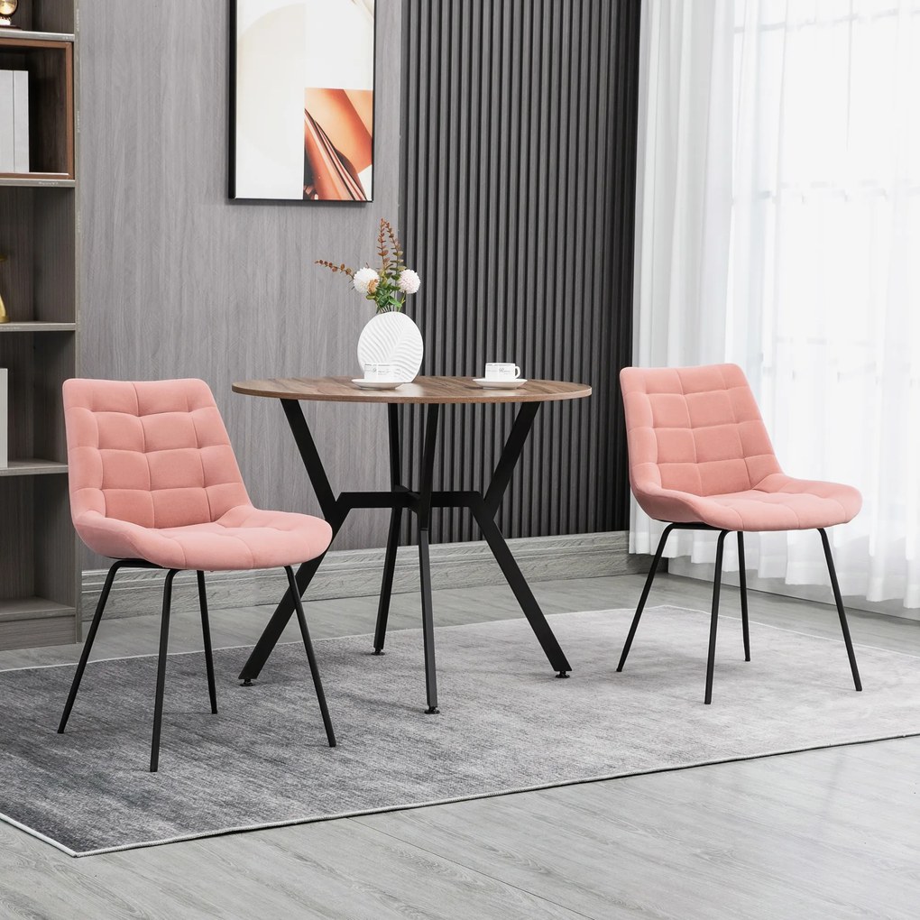 HOMCOM Set de 2 Scaune de Dining Scaune Accent Scaune de Bucatarie, Design Retro, Aspect de Catifea, 50 cm x 61 cm x 79 cm, Roz | Aosom Romania