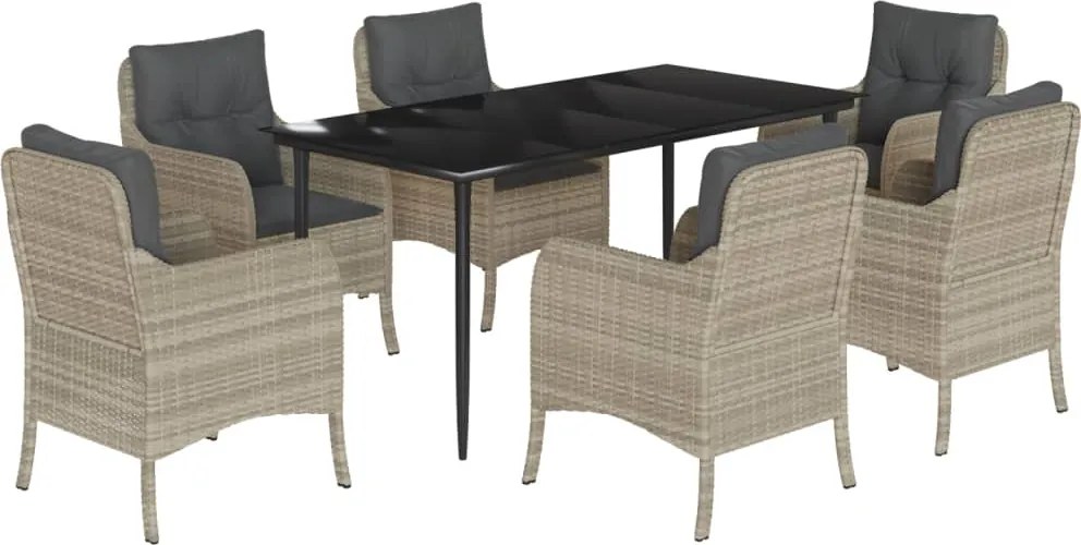 vidaXL Set mobilier de grădină cu perne, 7 piese gri deschis poliratan