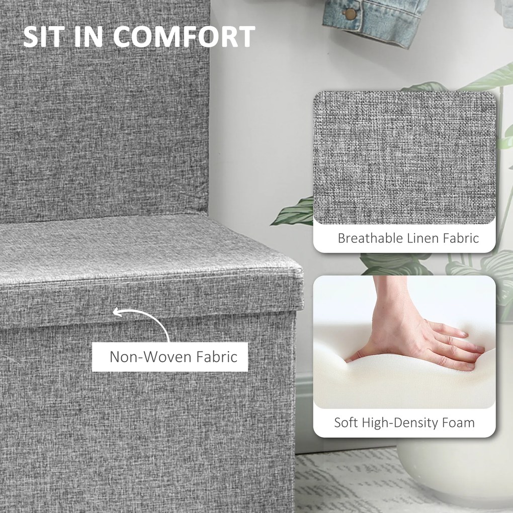 HOMCOM Bancă Pliabilă cu Spătar și Compartiment de 77L, Acoperire din Țesătură, 76x50x73 cm, Gri | Aosom Romania