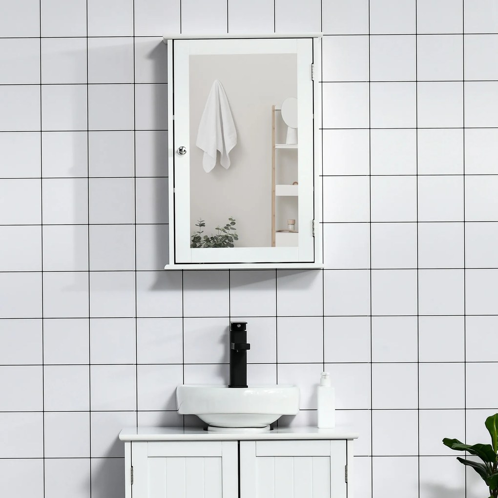 kleankin Dulap suspendat pentru baie cu oglindă - Dulap cu oglindă - Compartiment de depozitare pentru WC - 1 ușă, 2 etajere - MDF alb, sticlă | Aosom Romania