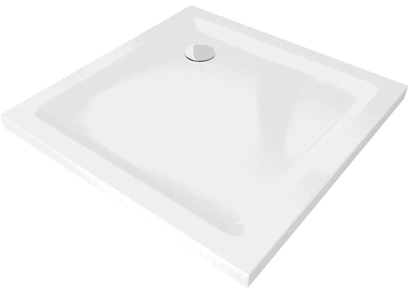 Mexen Flat cadă de duș pătrată slim 80 x 80 cm, albă, sifon crom - 40108080