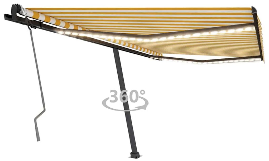 vidaXL Copertină retractabilă manual cu LED, galben și alb, 450x300 cm
