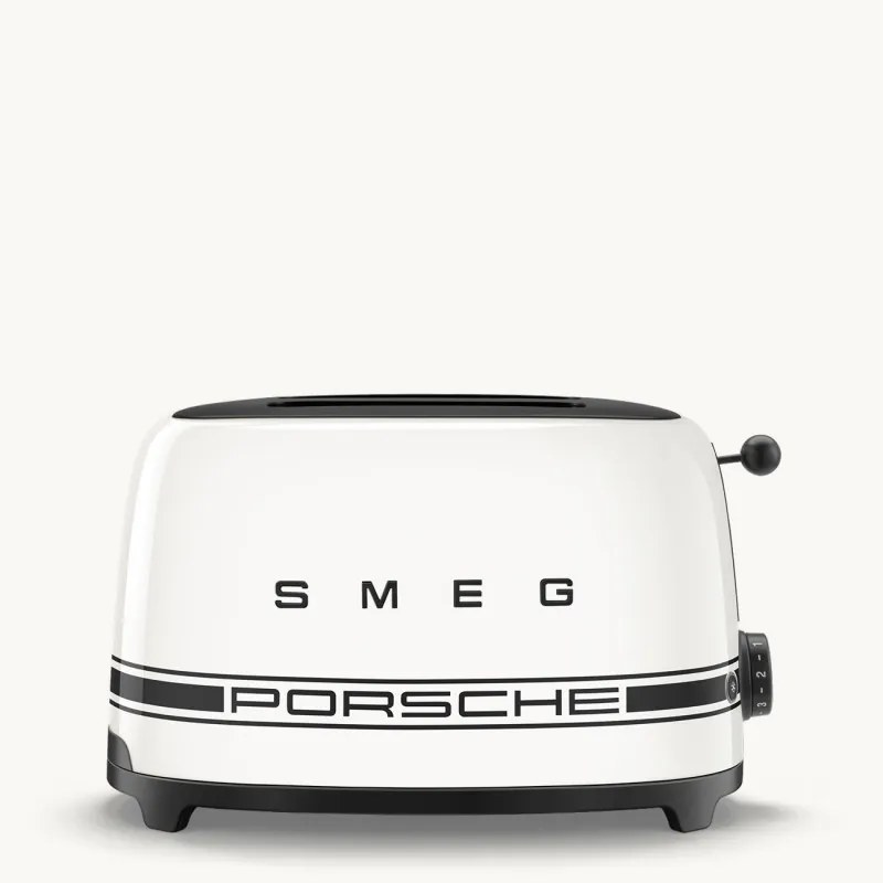 Prajitor de paine SMEG 50's Style Porsche TSF01PCWEU, 950 W, 2 felii, 6 trepte, Tava pentru firimituri, Cablu integrat, Otel inoxidabil, Alb