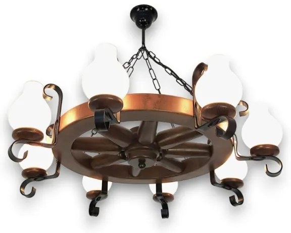 Brilagi - Lustru suspendat pe lanț ROATA, 8 x E14, 40 W, 230 V, diam. 70 cm, fag/nuc