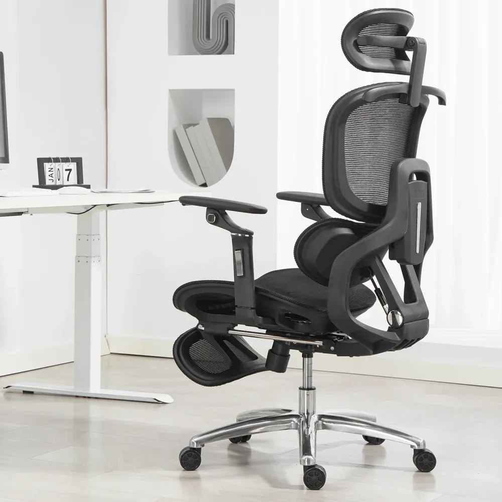 VIGOCHAIR ULTRA PRO Scaun ergonomic, spatar reglare verticala, suport lombar cu masaj si incalzire, sezut translatie, cotiere 6D, suport picioare, Full Mesh, Negru