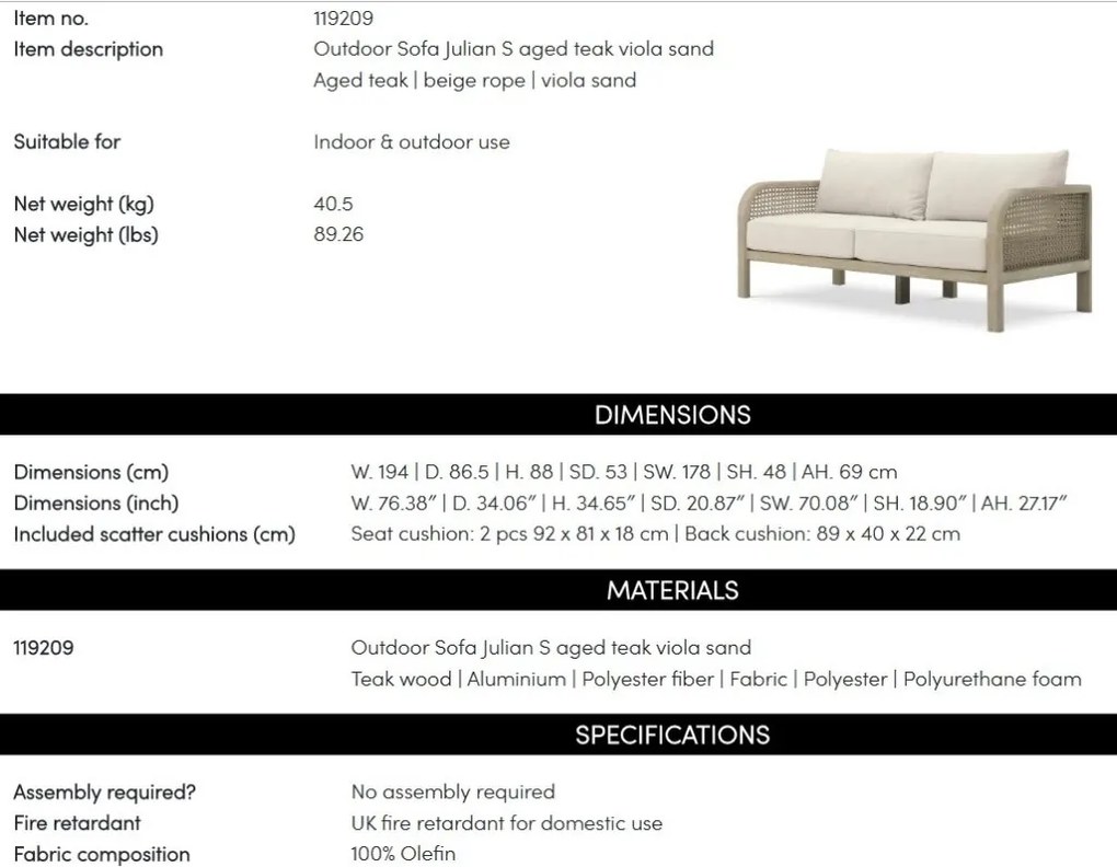 Canapea LUX Pentru Exterior, Gradina sau Terasa, Julian S